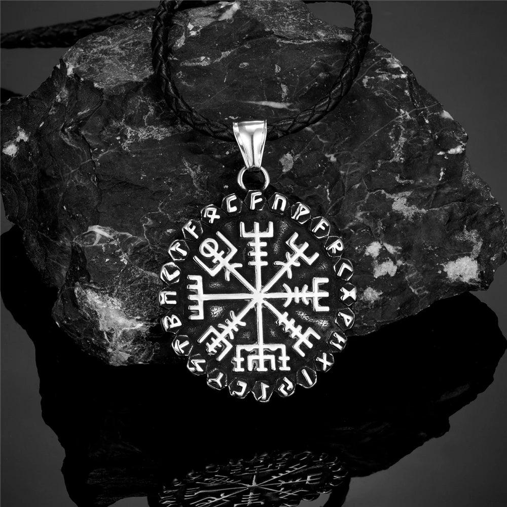 VEGVÍSIR COMPASS & NORSE RUNES PENDANT NECKLACE - Vikingborne