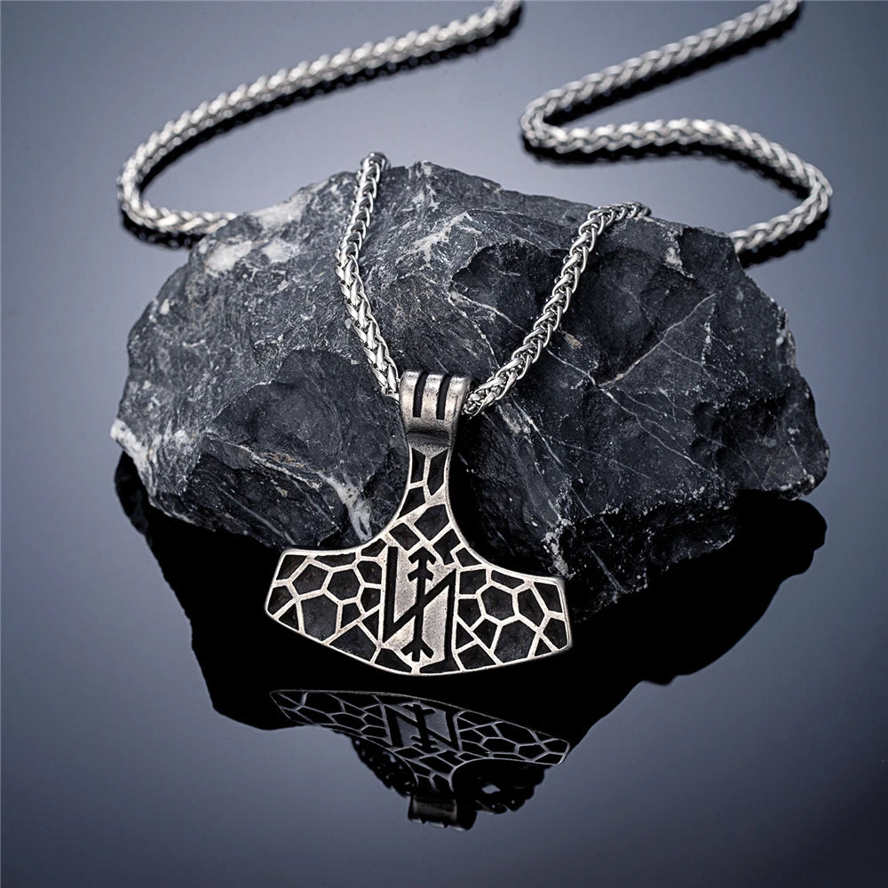 BOBO COVER Vintage Norse Vikings Warrior Giant Axe Necklaces Men Antique Steel Labrys Mjolnir Rune Amulet Pendant Male Scandinavian Jewelry - Vikingborne