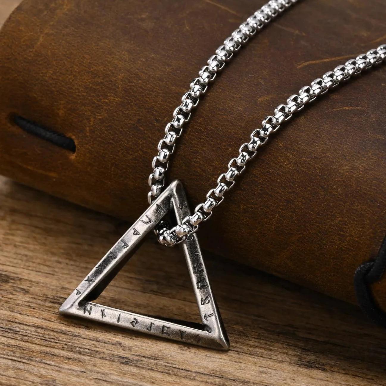 MPRAINBOW Men's Norse Viking Necklaces for Boys,Waterproof Stainless Steel Triangle Geometric Pendant Amulet Collar, 55/60/70cm Box Chain - Vikingborne