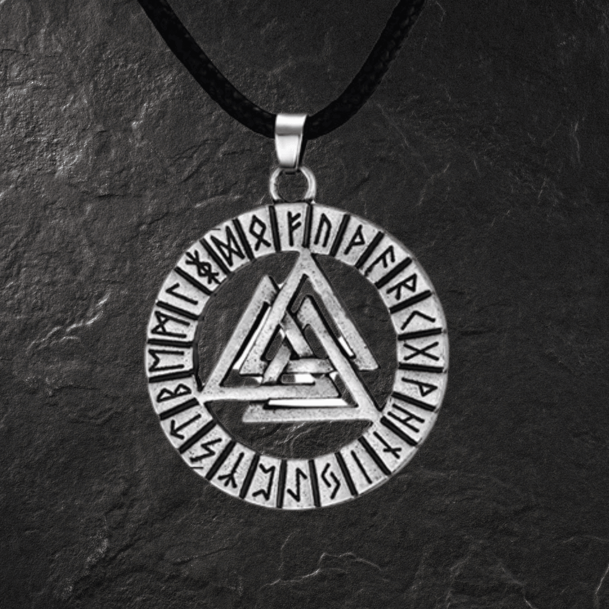 VALKNUT WITH NORSE RUNES PENDANT NECKLACE