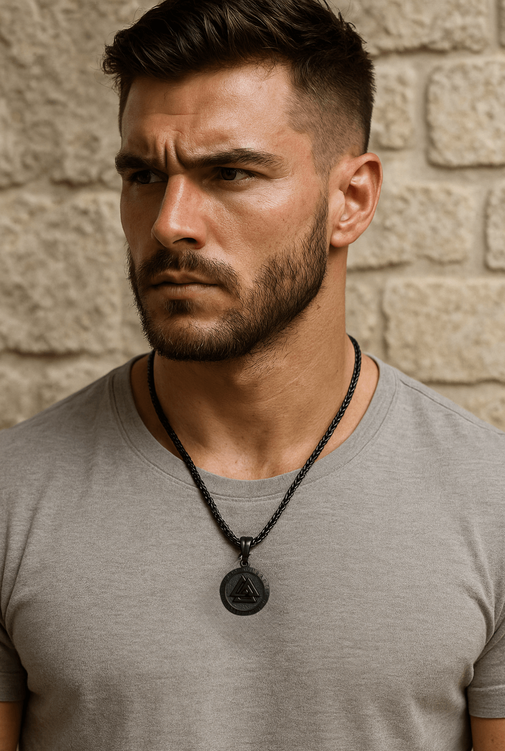 VALKNUT PENDANT NECKLACE WITH NORSE RUNES