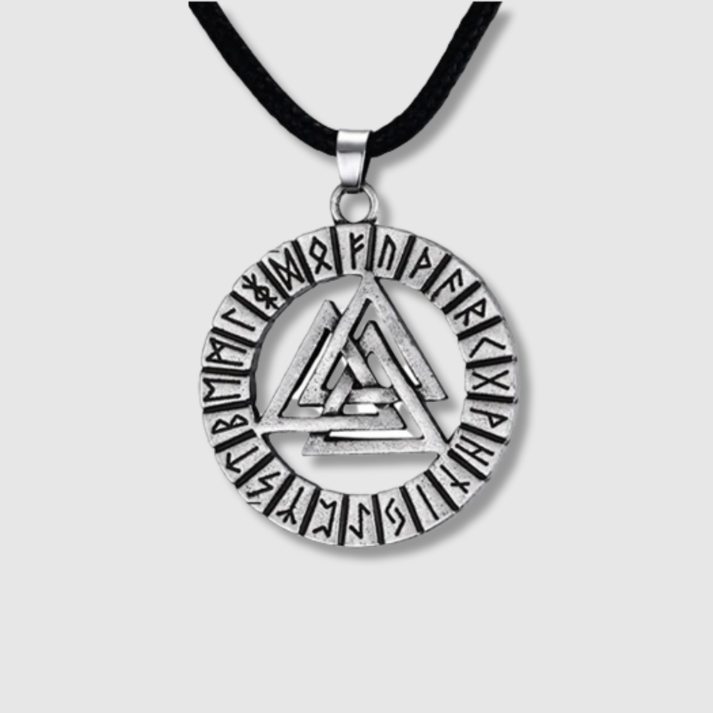VALKNUT WITH NORSE RUNES PENDANT NECKLACE