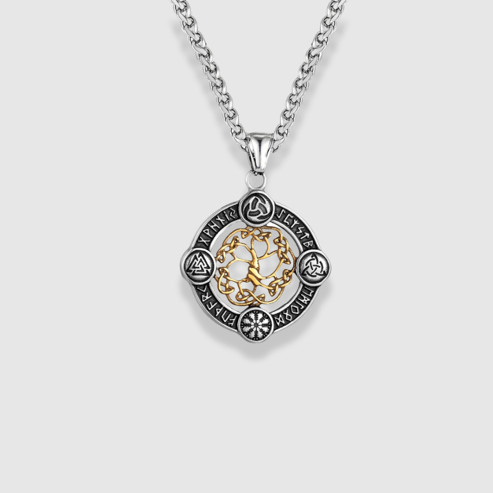 YGGDRASIL WITH NORSE RUNES PENDANT NECKLACE