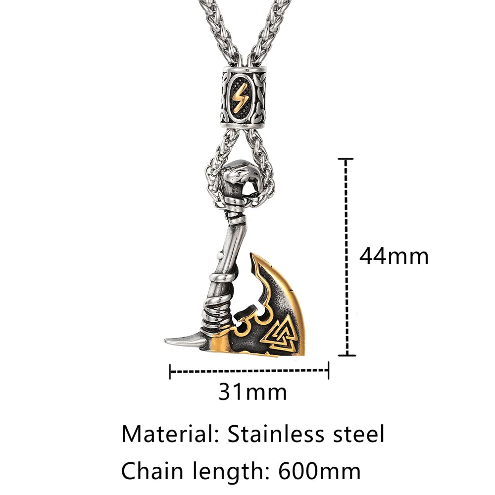 BOBO COVER Never Fade Norse Runes Vikings Ax Necklaces Men Stainless Steel Self-defense Hatchet Pendant Valknut Amulet Scandinavian Jewelry - Vikingborne