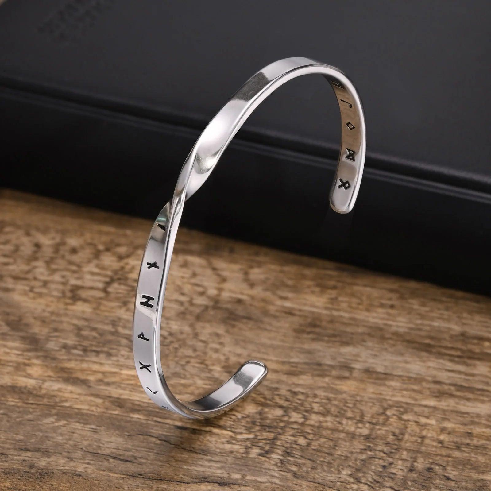 MPRAINBOW Men's Stainless Steel Solid Metal Mobius Viking Twisted Bracelets,Minimalist Open Cuff Bangles Gifts for Male Boys Jewelry - Vikingborne