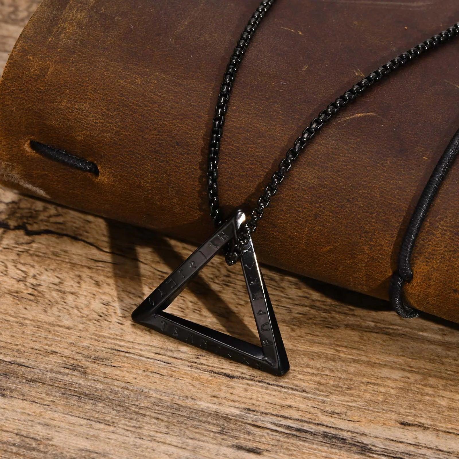 MPRAINBOW  Men's Norse Viking Necklaces for Boys,Waterproof Stainless Steel Triangle Geometric Pendant Amulet Collar, 55/60/70cm Box Chain - Vikingborne