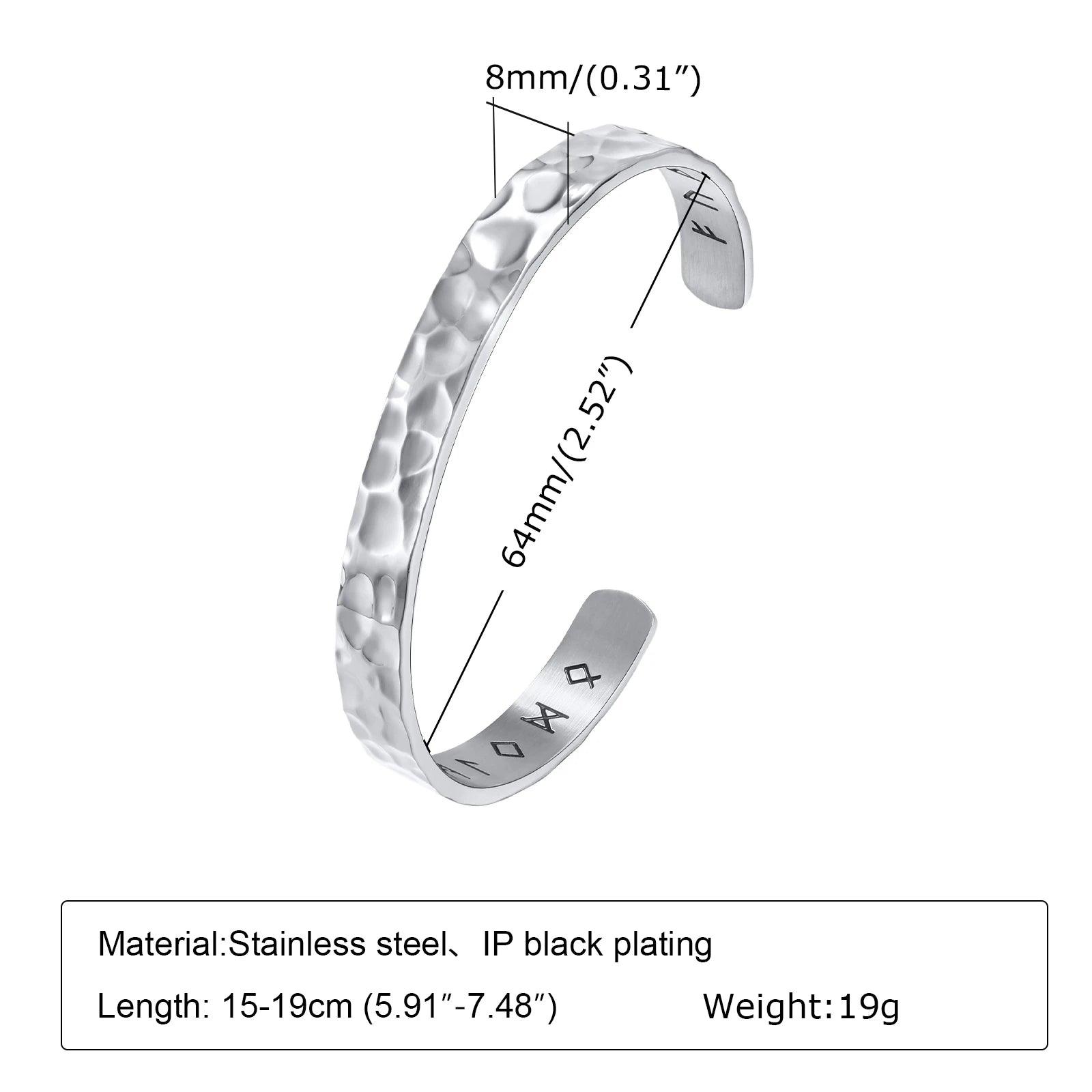 MPRAINBOW Norse Viking Runic Cuff Bangle Bracelets for Men, Rock Punk Stainless Steel Hammered Style Nordic C Cuff Arm Wristband Gifts - Vikingborne