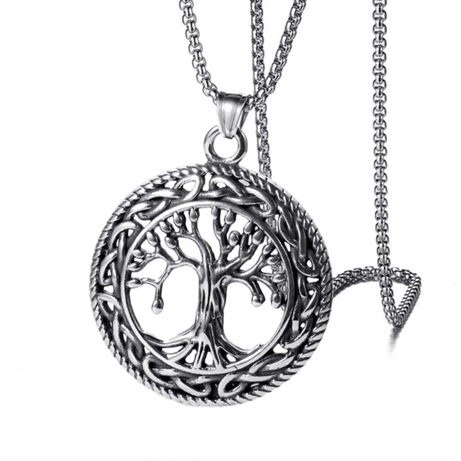 Mprainbow Tree of Life Necklaces for Men,Viking Knot Amulet Pendant with Stainless Steel Box Chain, Nordic Male Gift Jewelry - Vikingborne