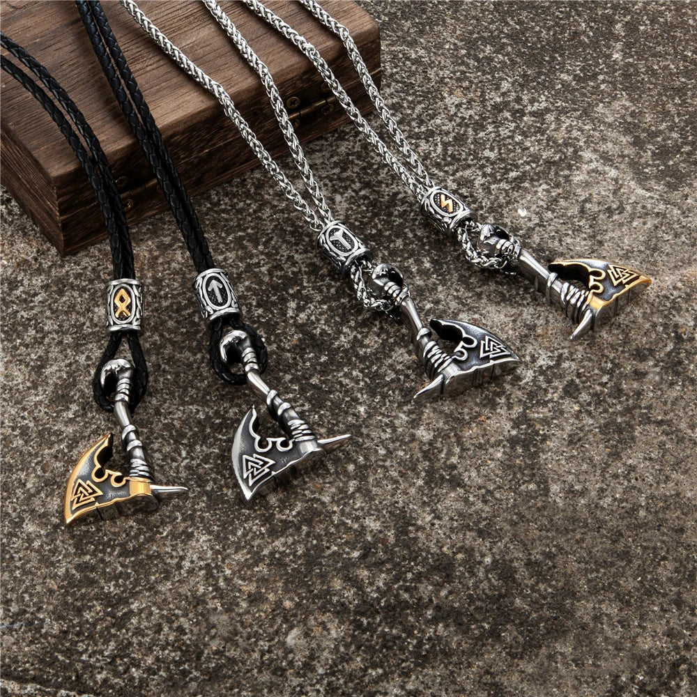 BOBO COVER Never Fade Norse Runes Vikings Ax Necklaces Men Stainless Steel Self-defense Hatchet Pendant Valknut Amulet Scandinavian Jewelry - Vikingborne