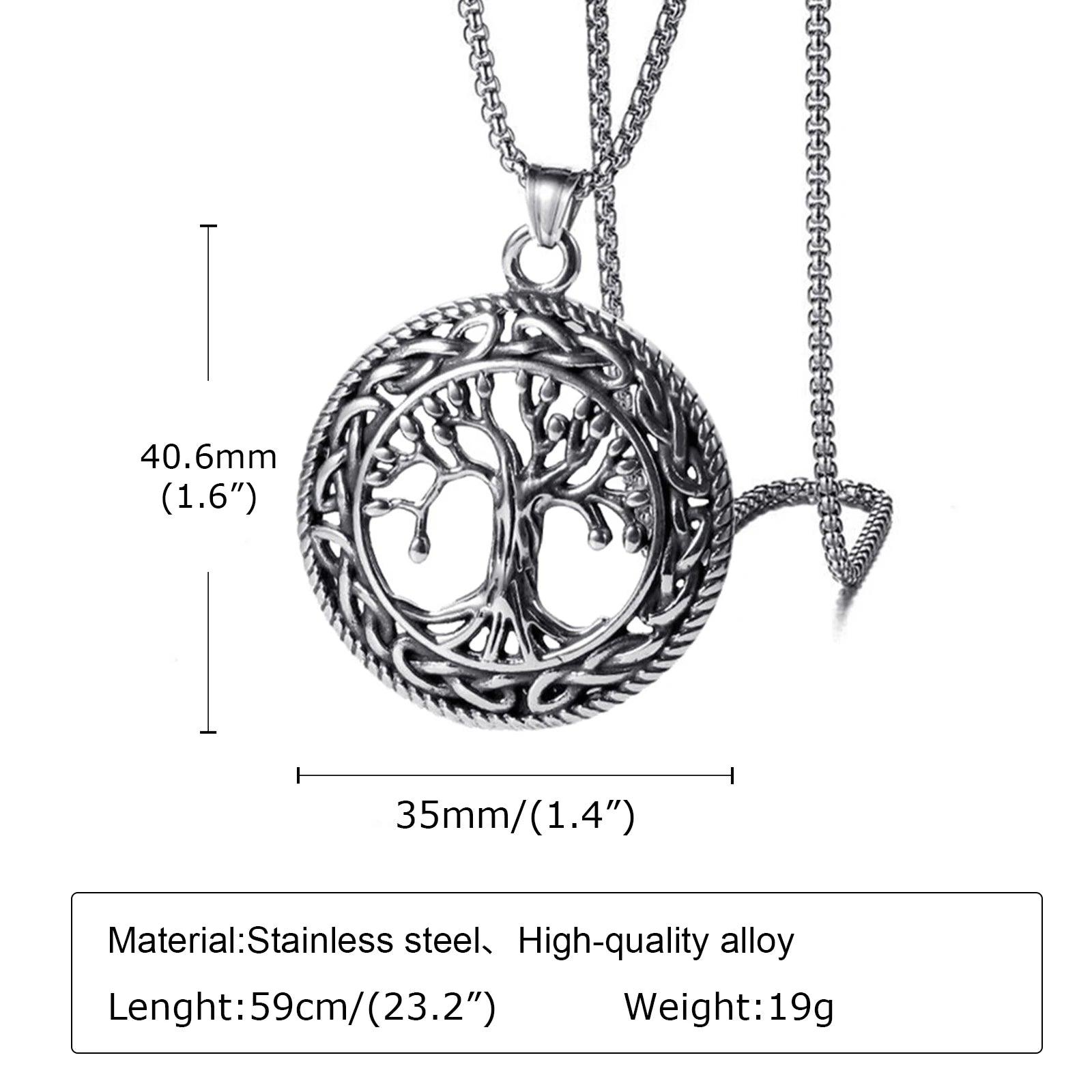 Mprainbow Tree of Life Necklaces for Men,Viking Knot Amulet Pendant with Stainless Steel Box Chain, Nordic Male Gift Jewelry - Vikingborne
