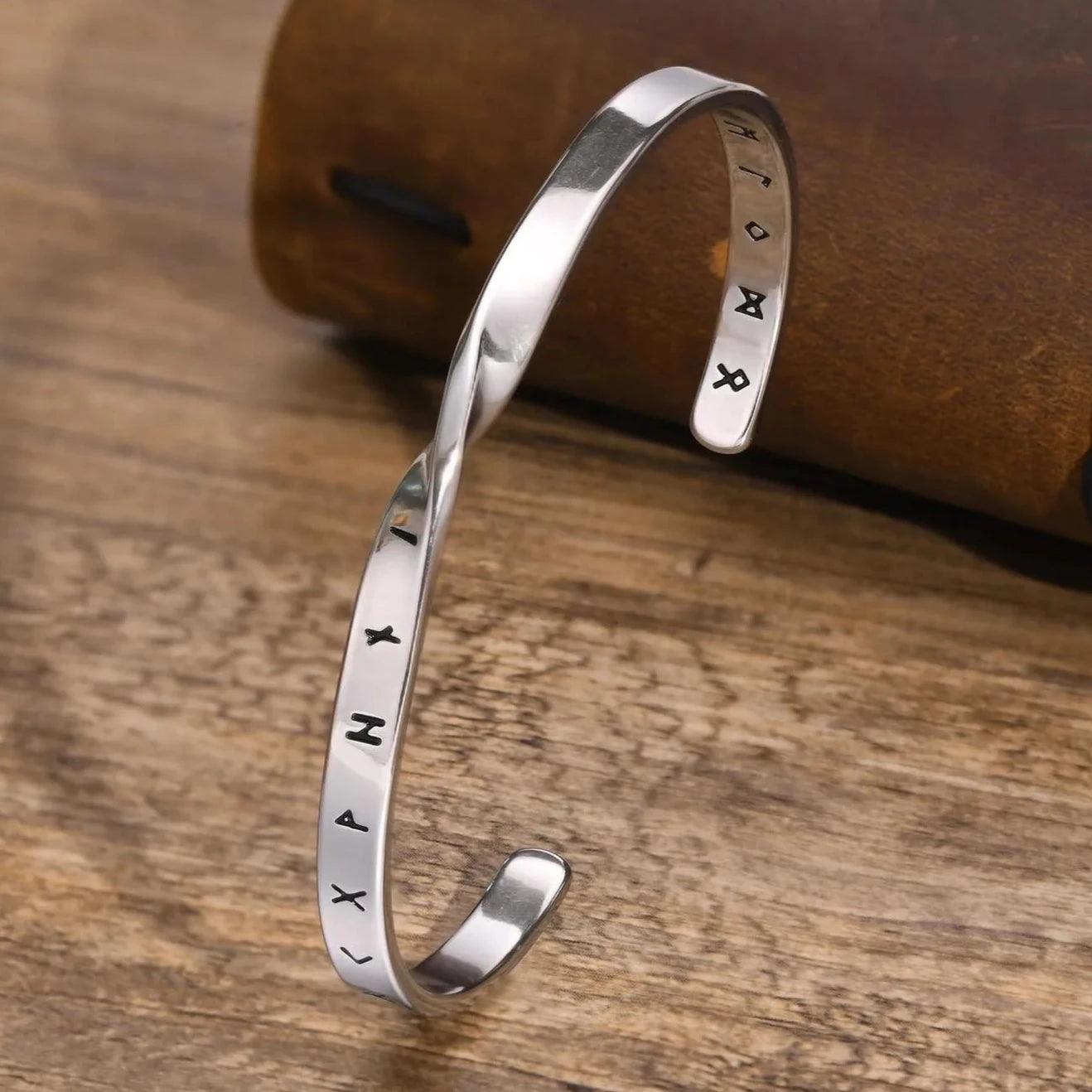 MPRAINBOW Men's Stainless Steel Solid Metal Mobius Viking Twisted Bracelets,Minimalist Open Cuff Bangles Gifts for Male Boys Jewelry - Vikingborne